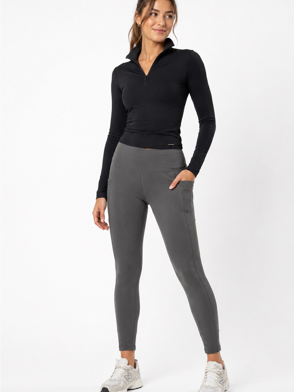 Athleta Altitude Stash Tight Small Polartec Fleece Lined Leggings Gray